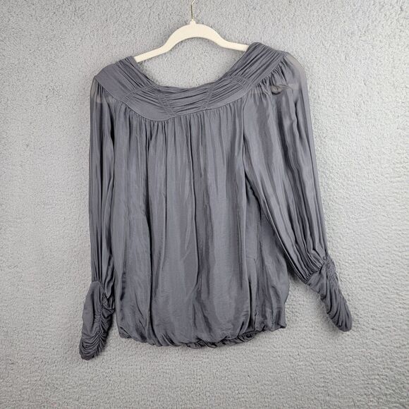 dos Sena Milan Blouse Women S Gray Silver Italy Silk Cottage Core Romantic Fairy - Picture 15 of 15